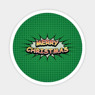 Comic Book Style 'Merry Christmas' Message on Green Magnet
